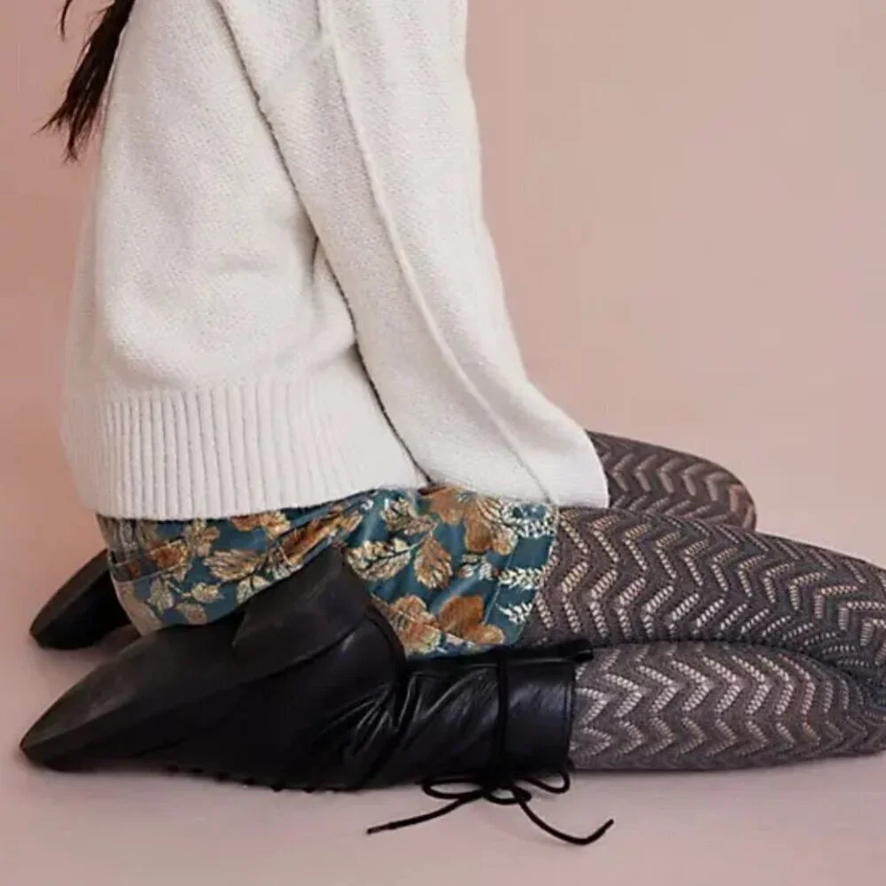 Free People Pointelle Chevron Tights in Coal